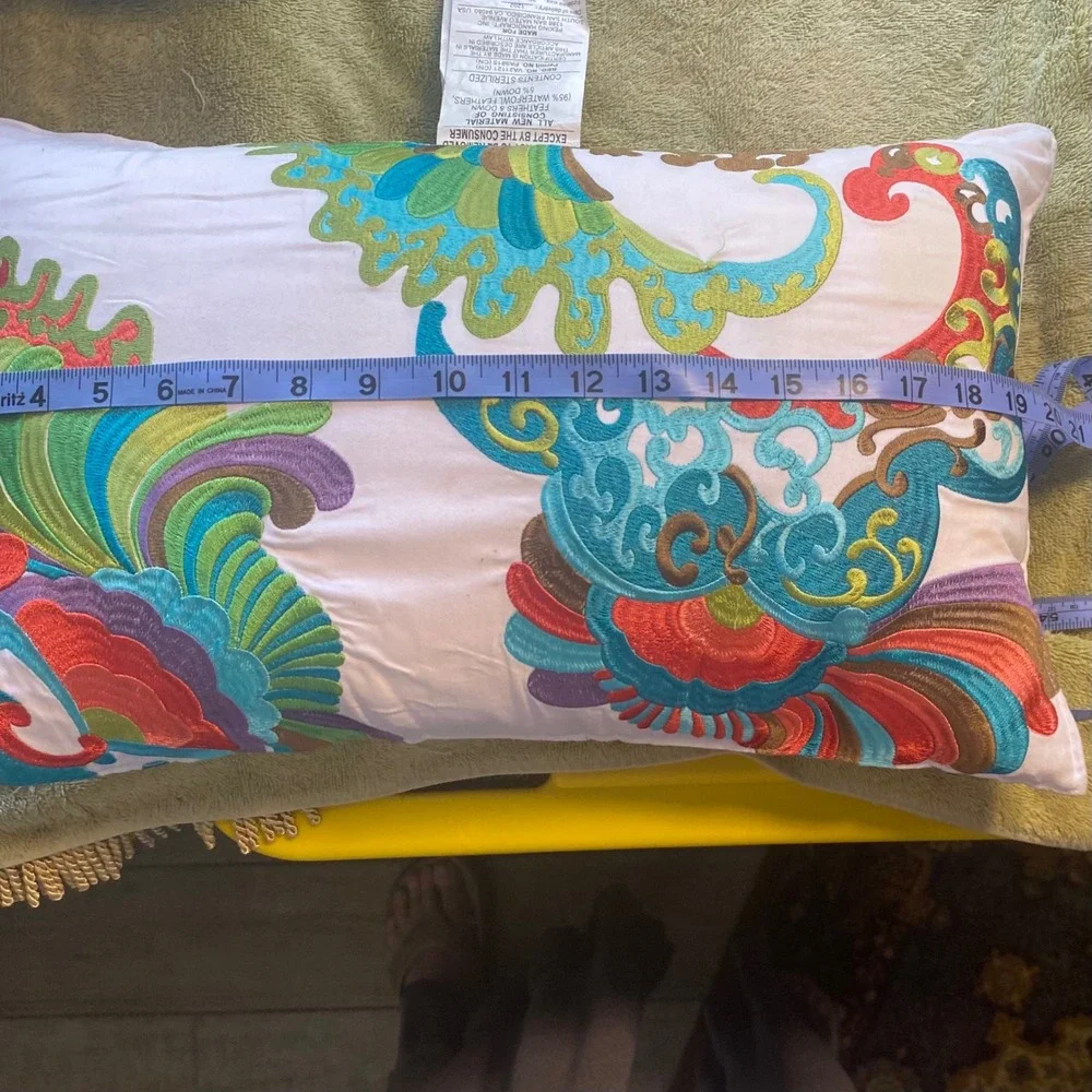 Decorative Lumbar Pillow Embroidered Colorful Paisley‎ Floral Accent